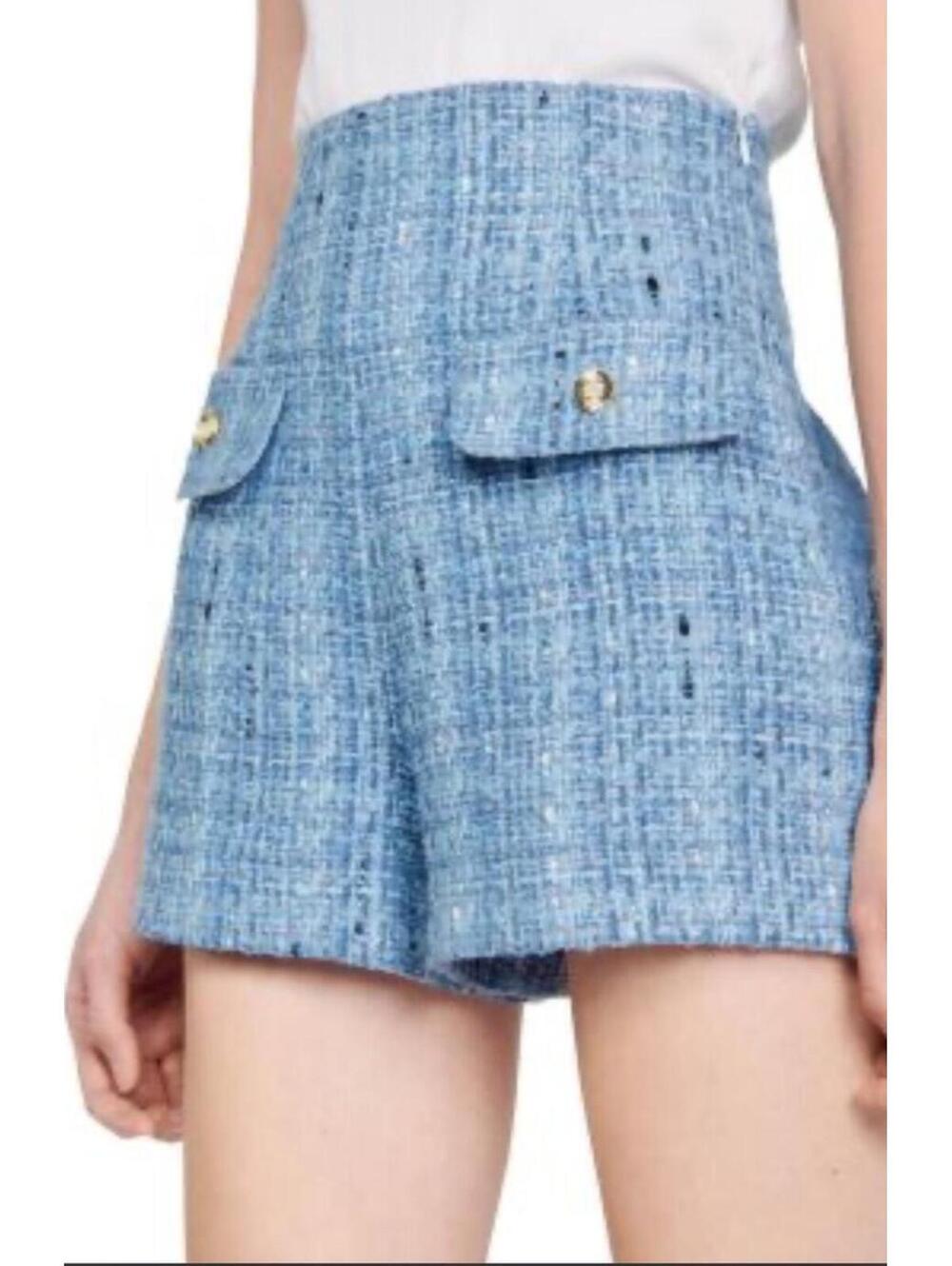 NWT Sandro Orna Blue Tweed Shorts gold hardware US 10 matching blazer avail - Picture 2 of 8